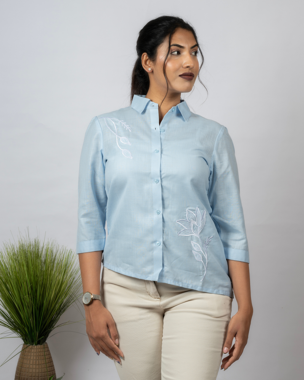 Sky Bloom Embroidered Shirt