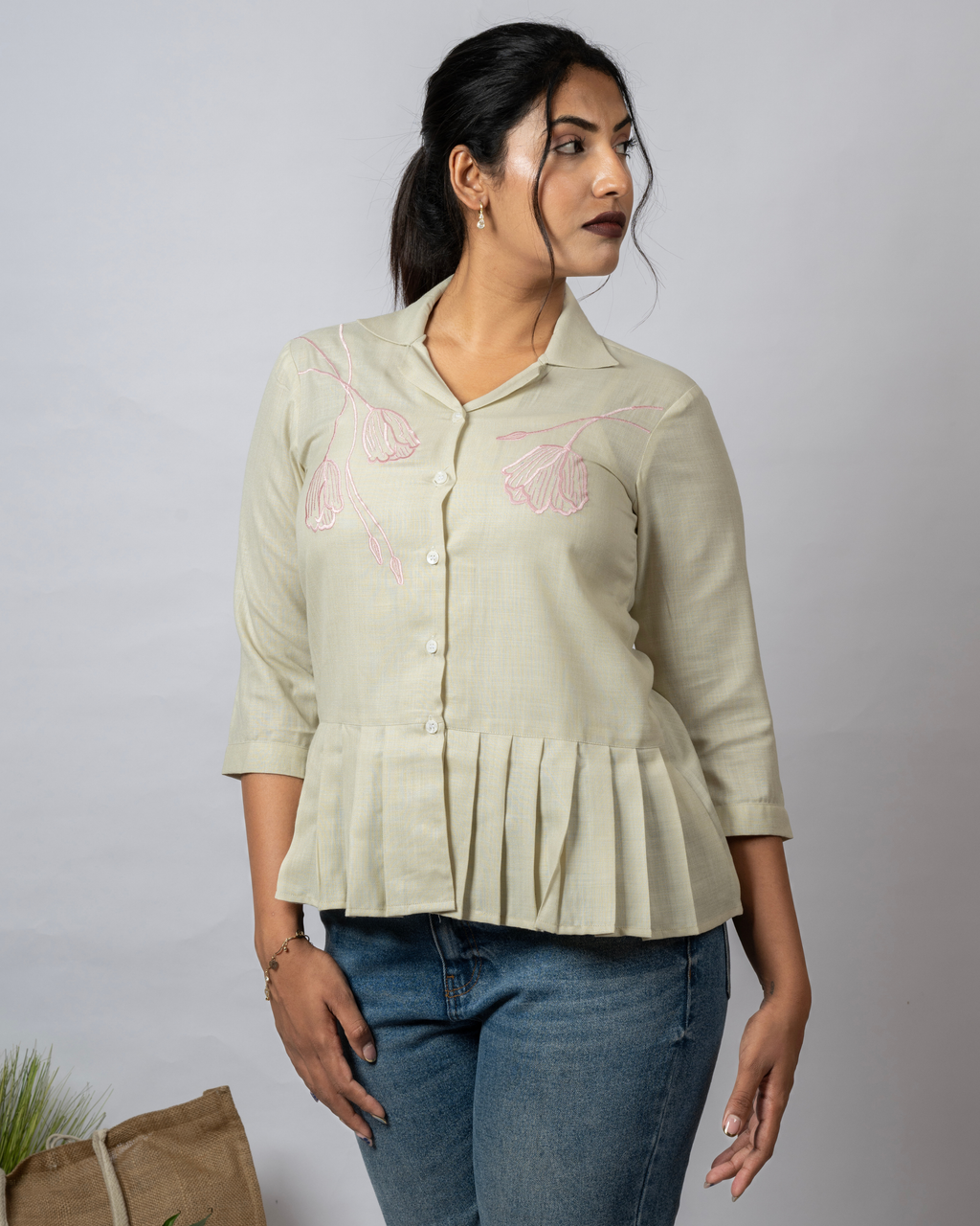Blush Petals Pleated Shirt