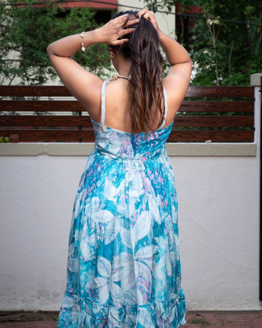 Aqua Floral Tiered Dress