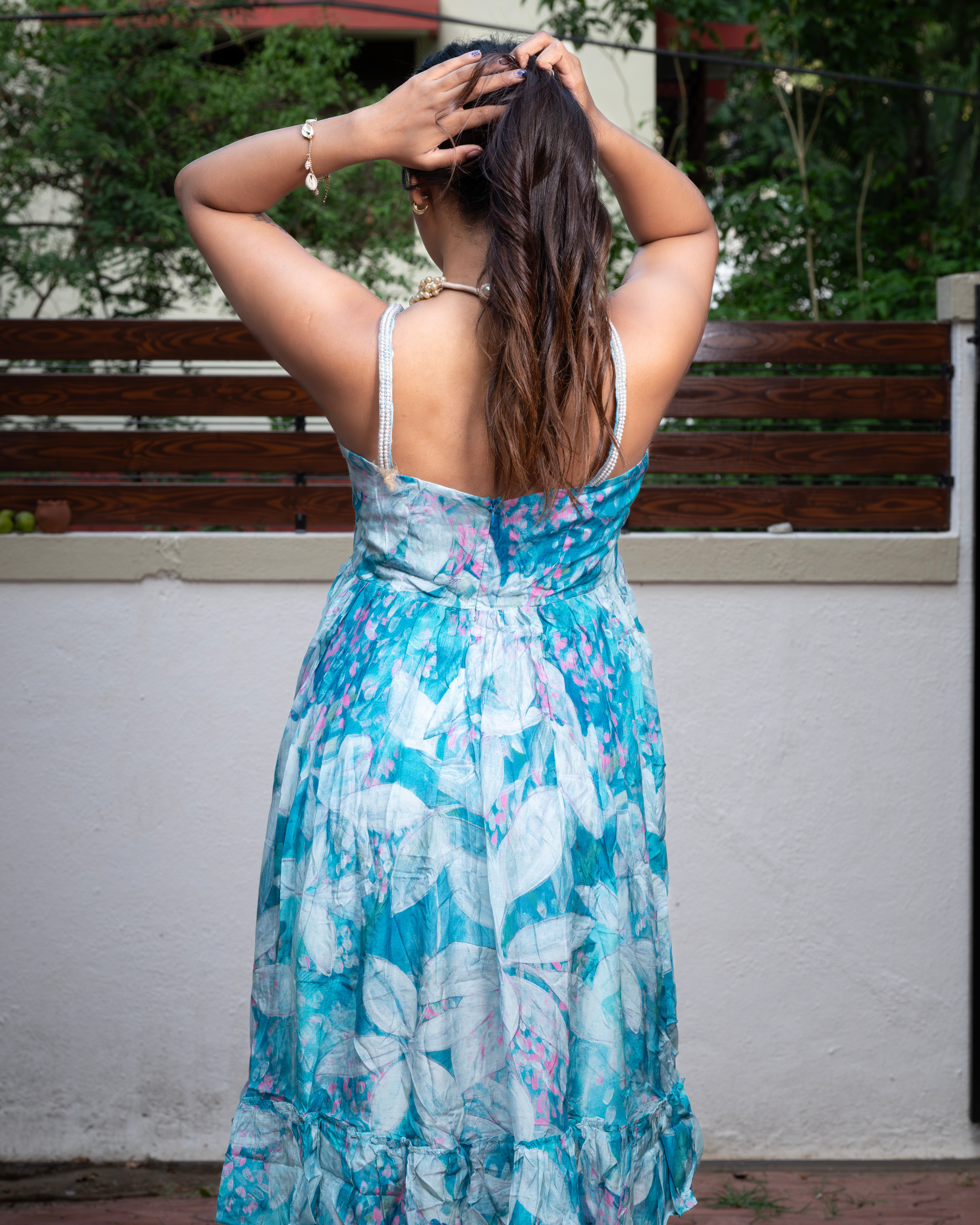 Aqua Floral Tiered Dress