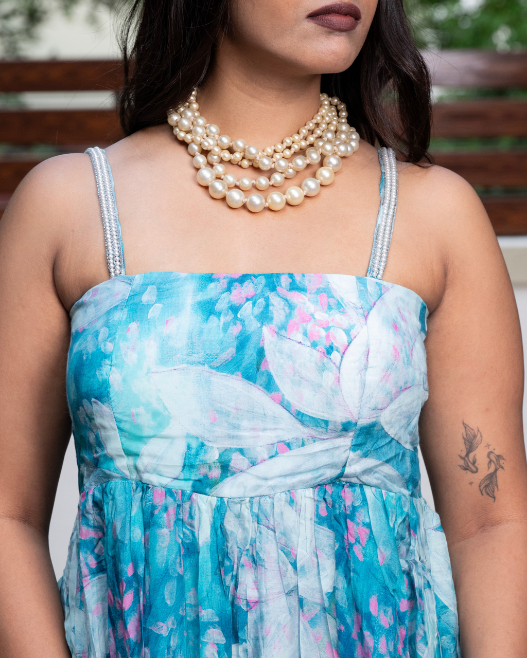 Aqua Floral Tiered Dress