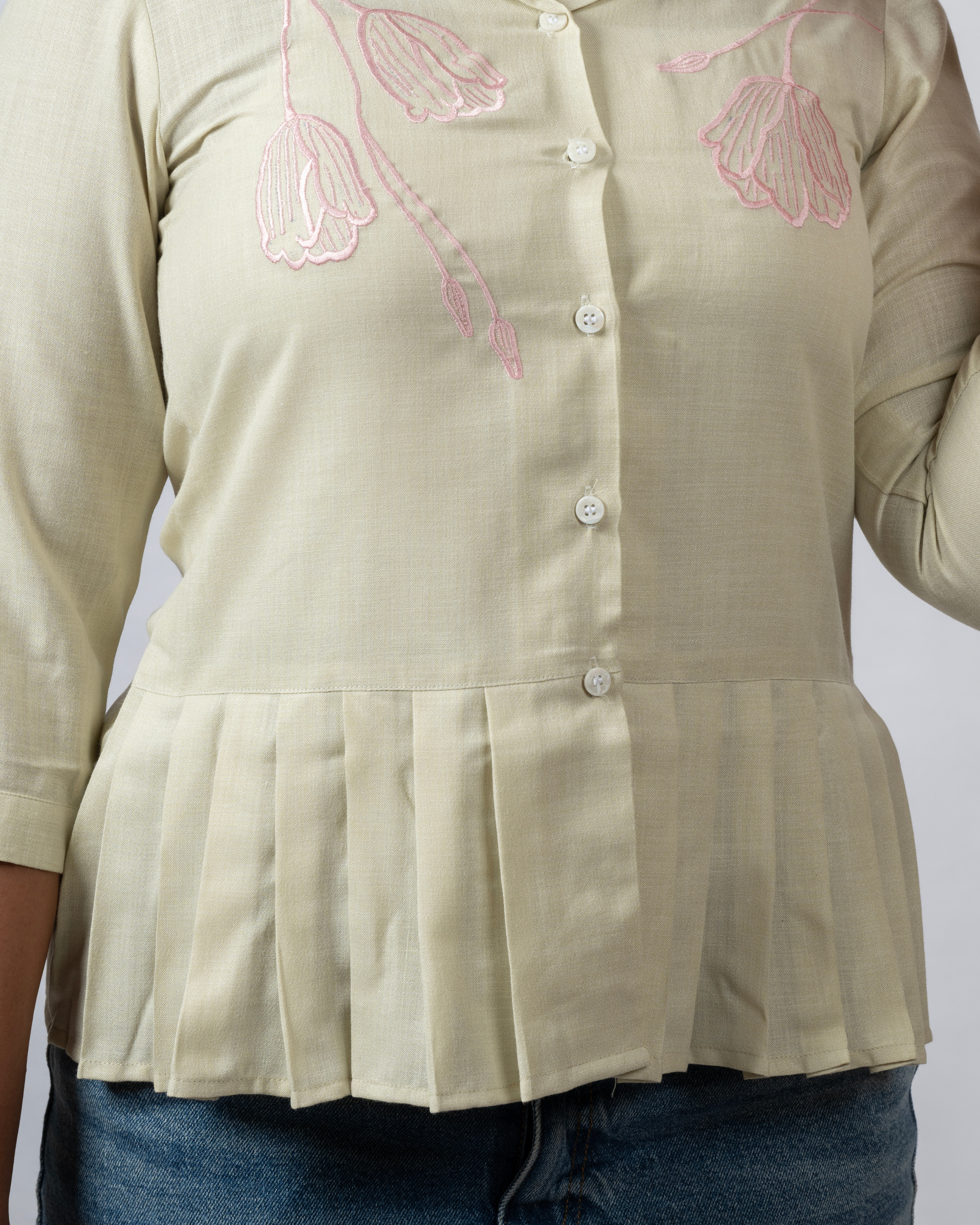 Blush Petals Pleated Shirt