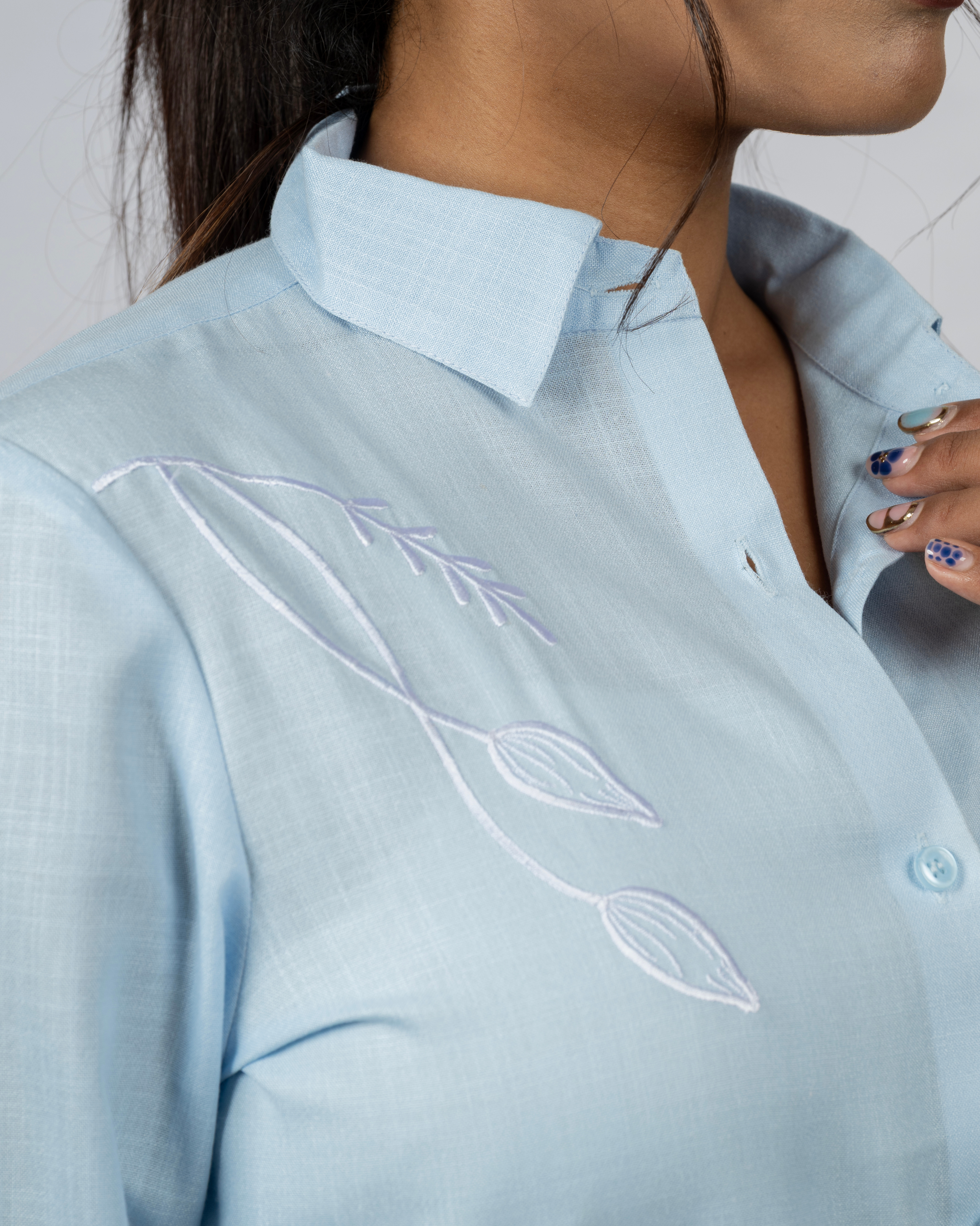 Sky Bloom Embroidered Shirt