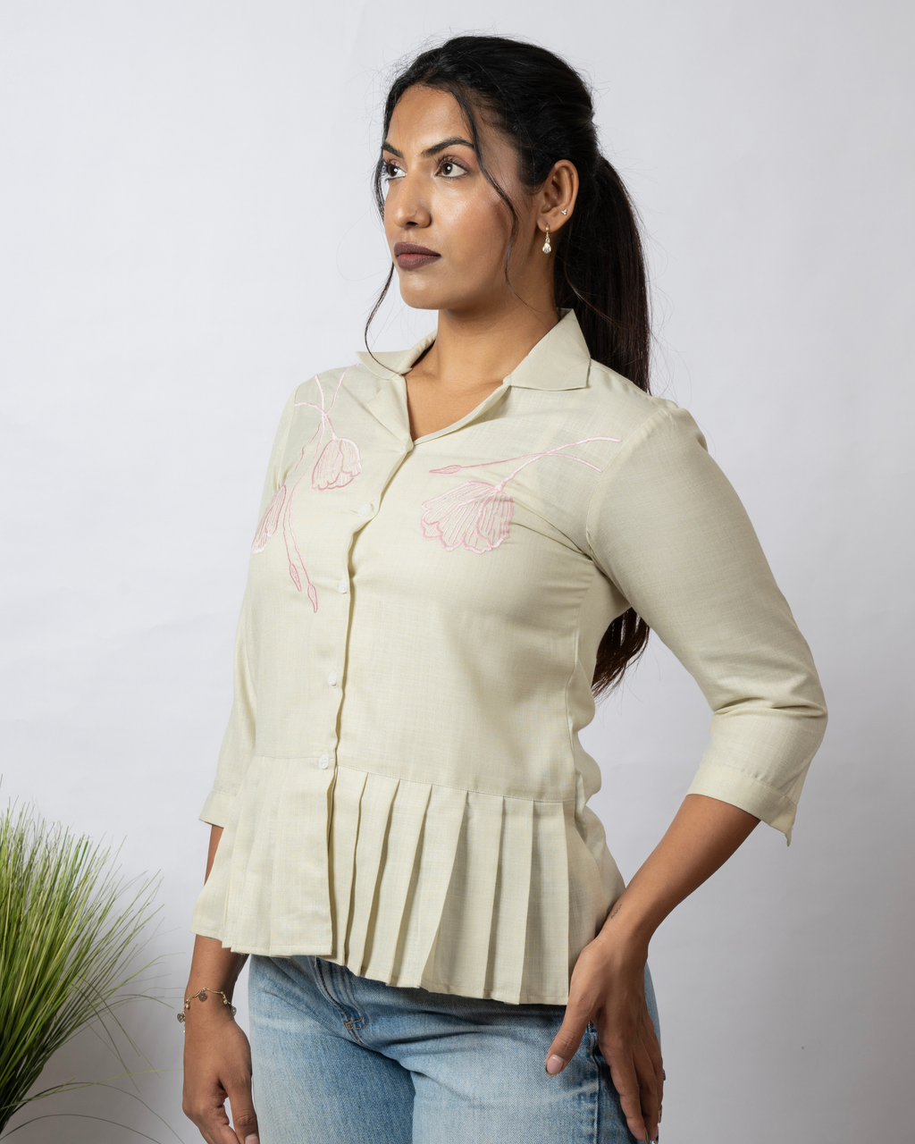 Blush Petals Pleated Shirt