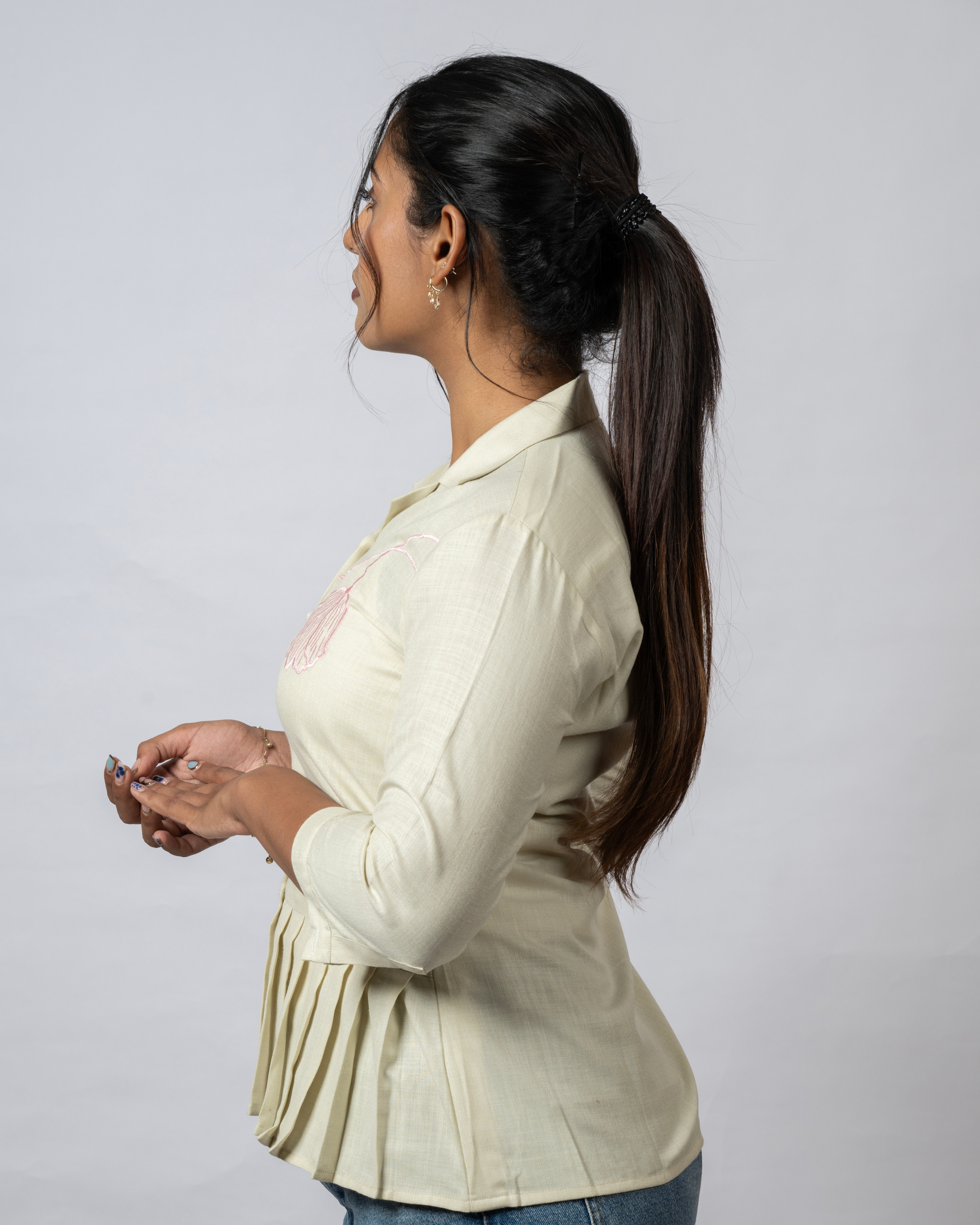 Blush Petals Pleated Shirt