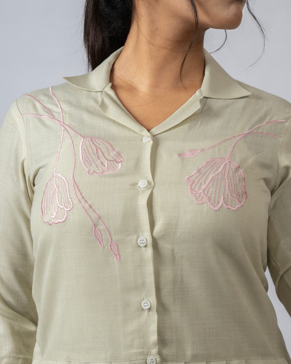 Blush Petals Pleated Shirt