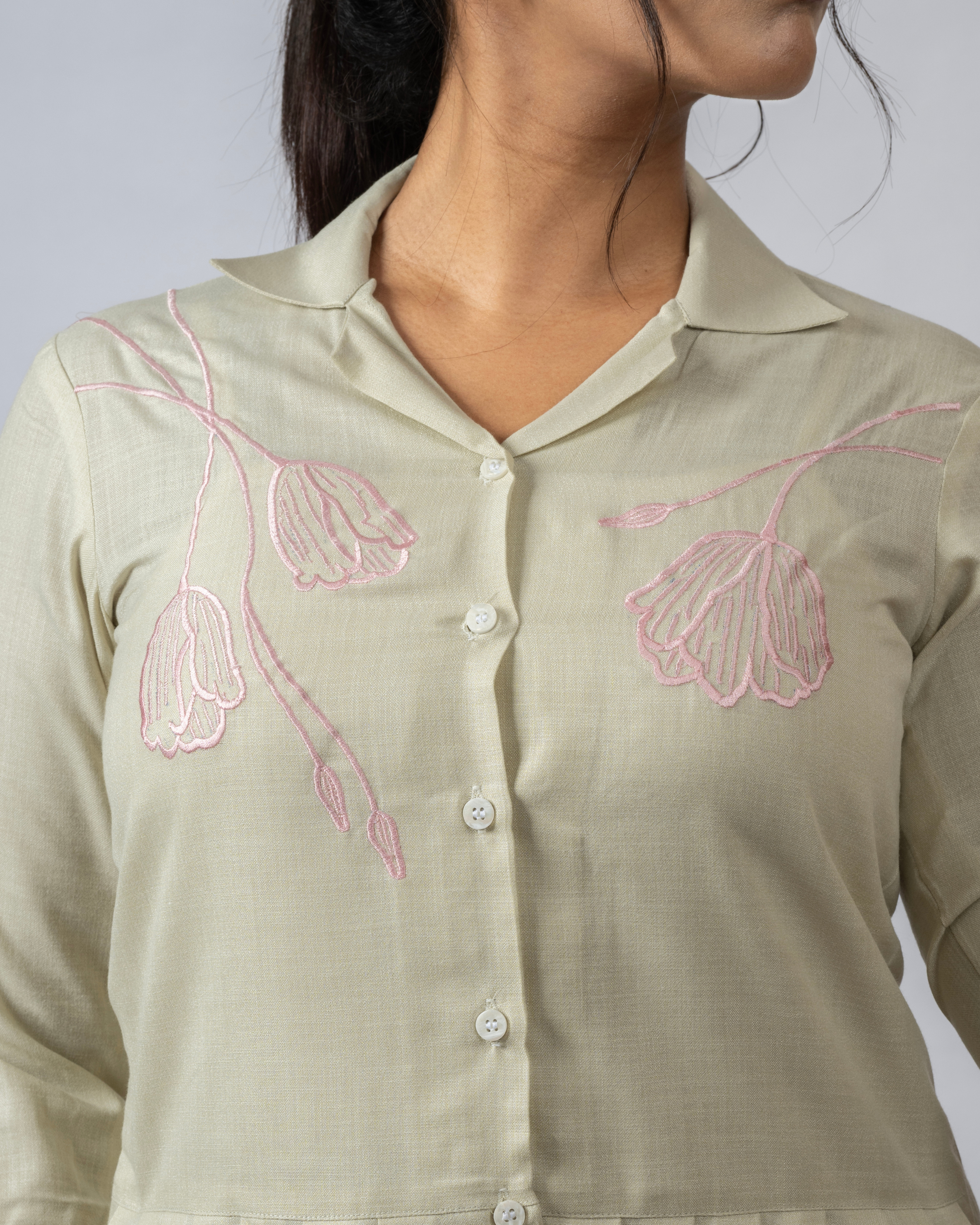 Blush Petals Pleated Shirt